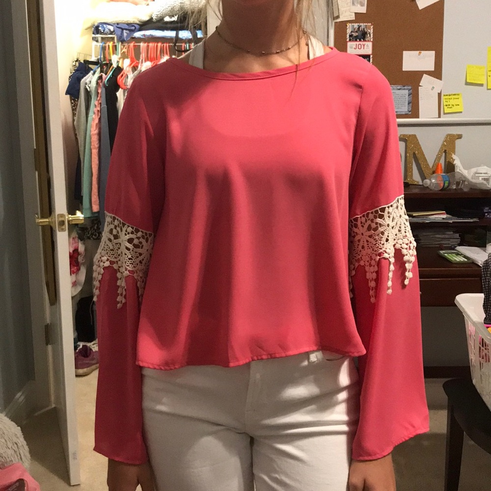 Pink Flared Sleeve Blouse